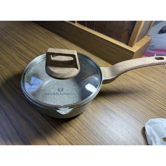 Natural Elements Non-Stick Saucepan With Glass Lid & Wood Handle - Picture 1 of 5